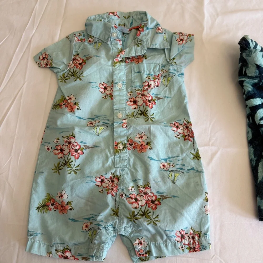 Carters Floral Romper & Volcom Leaf Print Button Down Shirt Bundle 18 Months